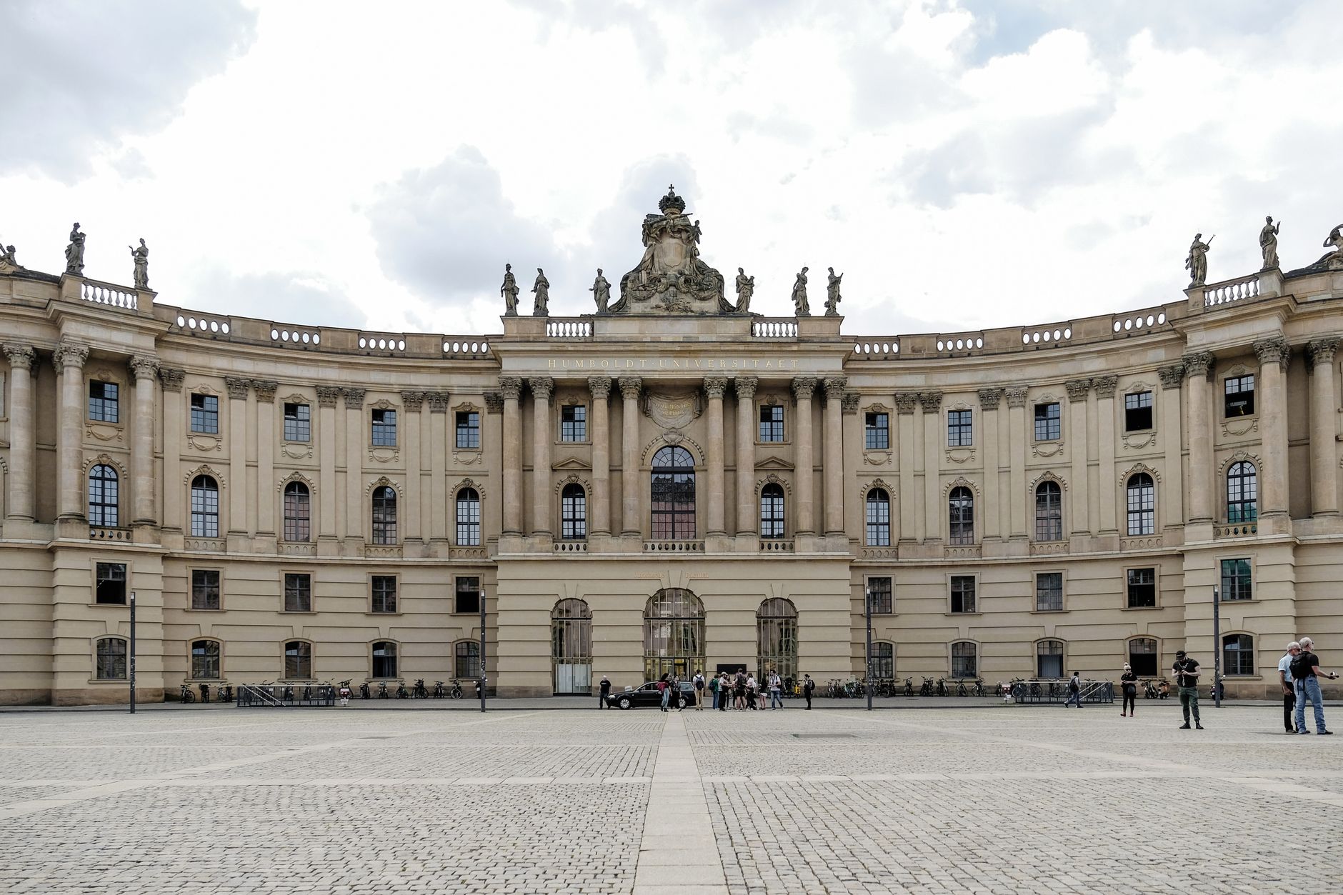 Elegant facade of Humboldt University's library in Berlin, showcasing neoclassical architecture.