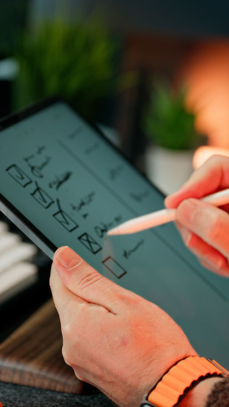 タブレットにペンで手書きする様子